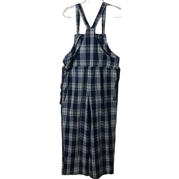Vintage Sophisticates 90's Plaid Overalls Cotton Blue White Plaid Wide Leg Sz S - Picture 2 of 9